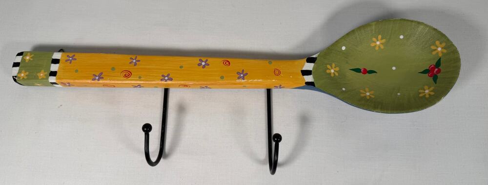Vintage Hand Painted Wooden Spoon Wall Hanger Kitchen Decor Folk Art 16"